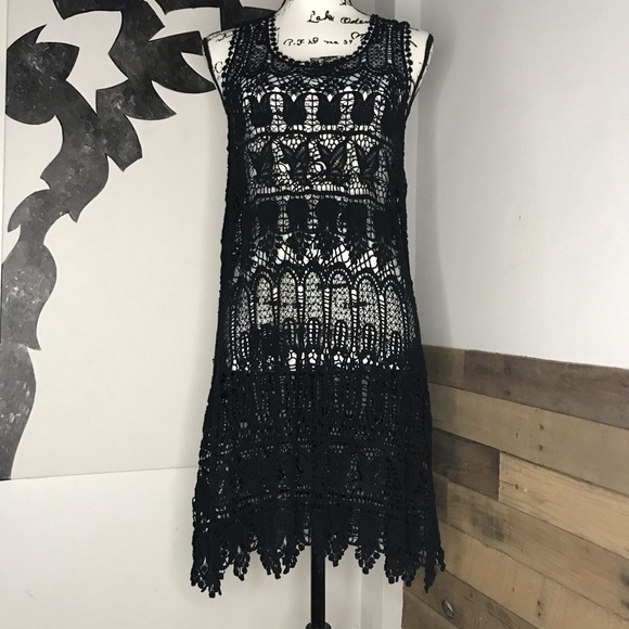 Black Lace Crochet Overlay Dress - Picture 2 of 11